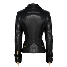 Gold Accents Zipper Closure Premium Sheepskin Leather Motorcycle Jacket for Women