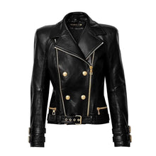 Gold Accents Zipper Closure Premium Sheepskin Leather Motorcycle Jacket for Women