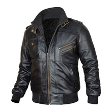 Bomber Removable Hooded Sheepskin Leather Jacket for Men