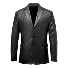 Black Notched-Collar Casual Genuine Sheepskin Leather Blazer for Women