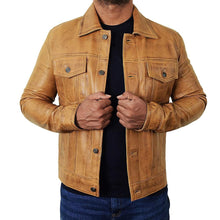 Trucker Vintage Style Real Lambskin Leather Jacket for Men