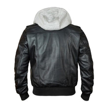 Bomber Removable Hooded Sheepskin Leather Jacket for Men