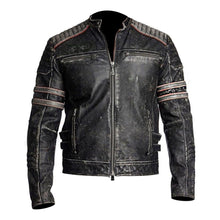 Vintage Cafe Racer Black Distressed Retro Leather Jacket for Men