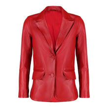 Black Notched-Collar Casual Genuine Sheepskin Leather Blazer for Women