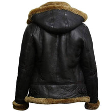 B3 Hooded Bomber Faux Shearling Sheepskin Leather Jackets for Women