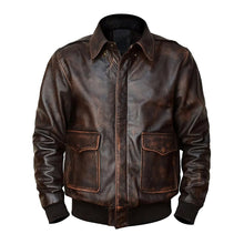 A2 Aviator Distressed  Cowhide Brown Bomber Genuine Leather Jacket For Men