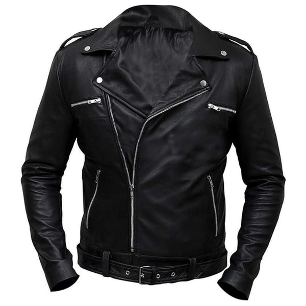Brando Motorcycle Premium Sheepskin Black Leather Jacket For Men