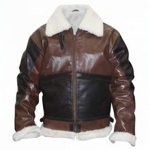 Brown And Black Bomber Jacket With Shearling