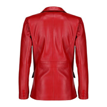 Black Notched-Collar Casual Genuine Sheepskin Leather Blazer for Women