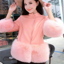 Pink Faux Shearling Fur Korean-Style Sheepskin Leather Jacket for Women