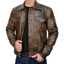 Trucker Vintage Style Real Lambskin Leather Jacket for Men