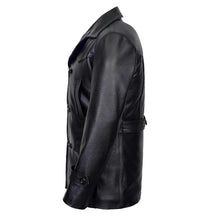 Black leather duffle coat for men, stylish and warm with toggle closures and side pockets