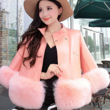 Pink Faux Shearling Fur Korean-Style Sheepskin Leather Jacket for Women