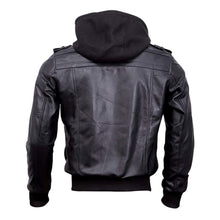 Bomber Removable Hooded Sheepskin Leather Jacket for Men