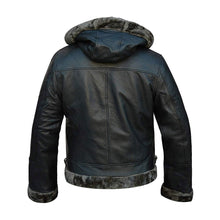 Aviator Black Removable Hood Shearling Sheepskin Leather Jacket for Men