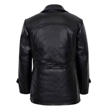 Black leather jacket for men with belt back view, stylish and durable design