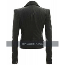 Women Power Shoulder Black Leather Jacket