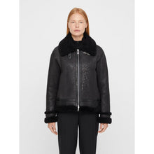Women Black Distressed Shearling Jacket