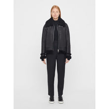 Women Black Distressed Shearling Jacket