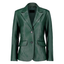 Black Notched-Collar Casual Genuine Sheepskin Leather Blazer for Women