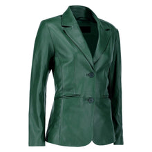 Black Notched-Collar Casual Genuine Sheepskin Leather Blazer for Women