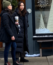 Riley Johnson Happiest Season Black Puffer Hooded Coat