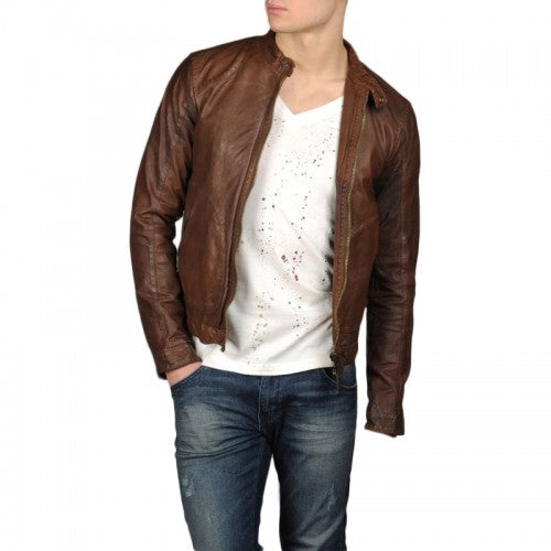 Brown Men Plane Leather Jacket
