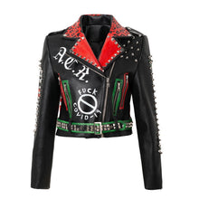 Slim Fit Tide Brand Motorcycle Leather Jacket Women Print Rivet Punk Style