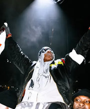 Black satin bomber jacket inspired by ASAP Rocky