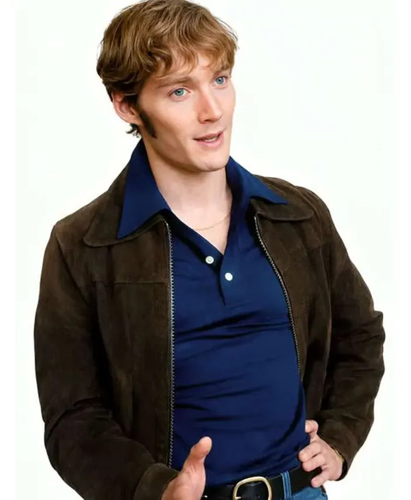 Brown suede leather jacket with shirt collar