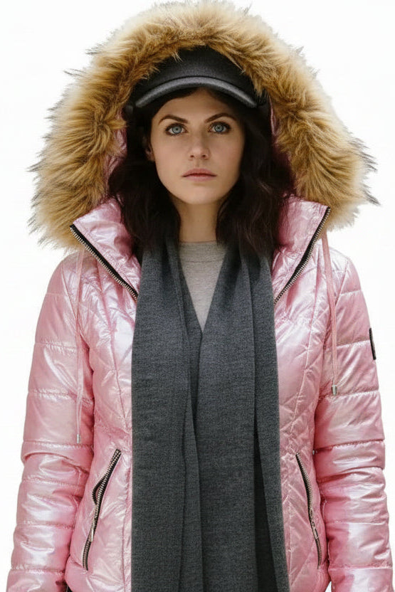 Women's pink parachute parka jacket with hood