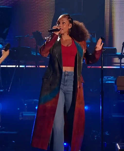 Alicia Keys American Idol Leather Coat front view