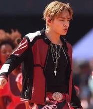 BTS V World Cup Final leather jacket with snap-tab collar