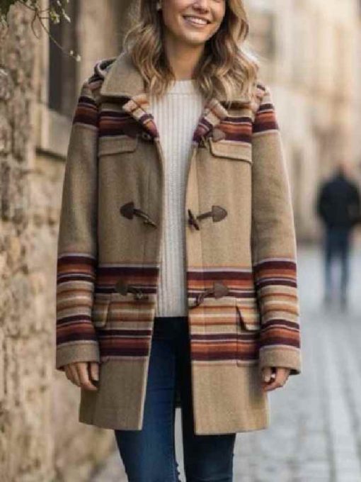 Brown wool coat with toggle closure inspired by Becky Worley