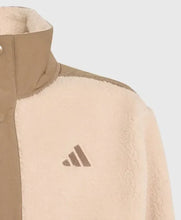 Adidas beige and brown snap front sherpa jacket