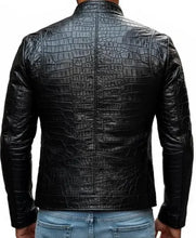 Stylish black crocodile pattern leather jacket 