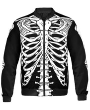 Spooky black skeleton bomber jacket for men and women