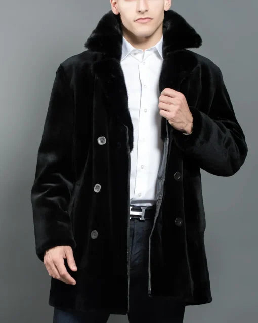 Soft and warm Mens Black Mid Length Mink Fur Coat
