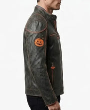 Black Trick or Treat cafe racer leather jacket front view