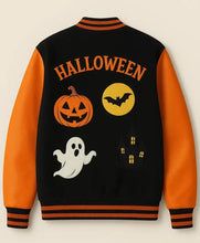 Black and orange Halloween skeleton varsity jacket
