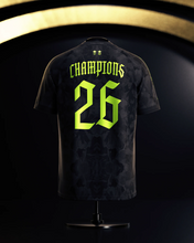 Spain 2026 Champions Jersey black and lime front view