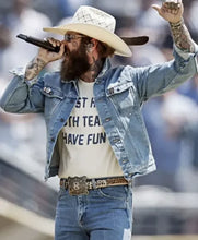 Blue denim jacket inspired by Post Malone 2026