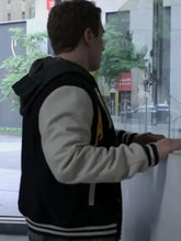 Black and white varsity jacket with ribbed collar