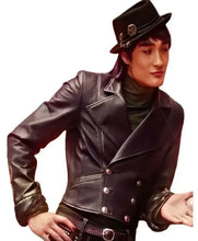 Purple real leather Max Hatter jacket with lapel collar
