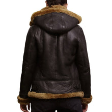 B3 Hooded Bomber Faux Shearling Sheepskin Leather Jackets for Women