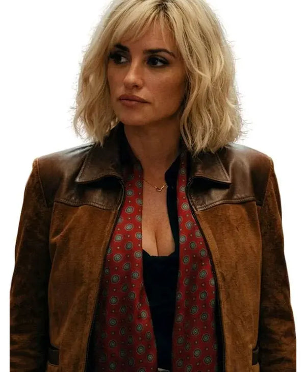 Penélope Cruz The Invite Movie 2026 Piña Brown Suede Leather Jacket