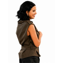 Women's brown wool vest with lapel collar