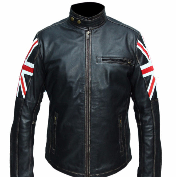 Cafe Racer UK Flag Motorcycle Leather Jacket