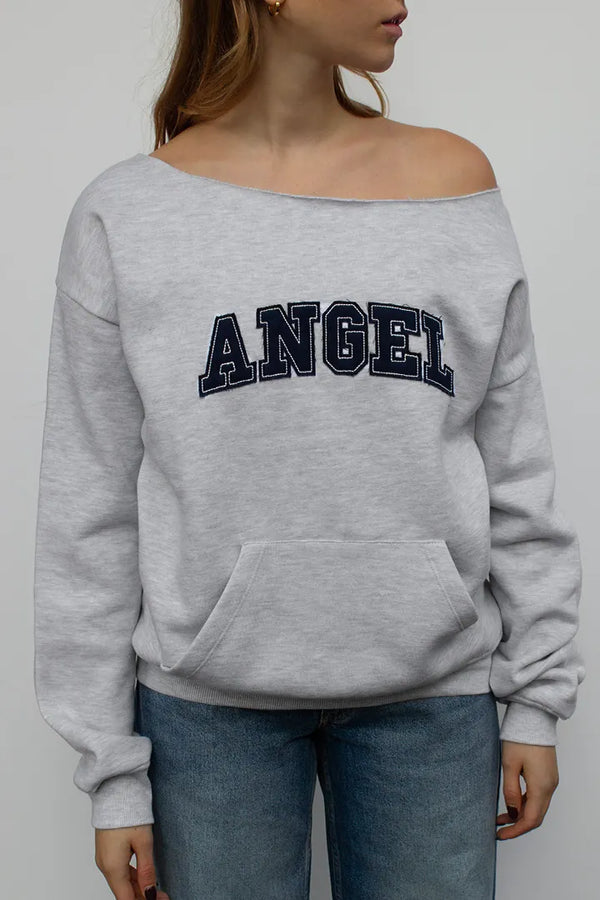 Boat neck Angel Wings Print Hoodie multicolor