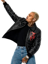 Chris Brown Auracles x Pele-Pele Topography Black Leather Bomber Jacket